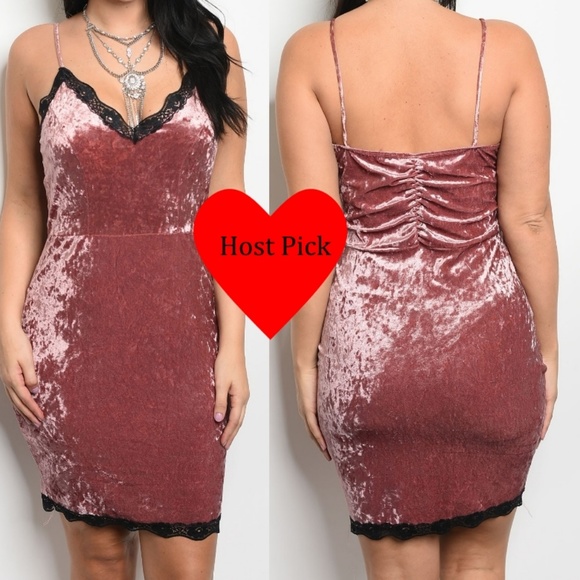 Deep Pink Black Lace Velvet Ruched Slip Dress - Picture 6 of 7